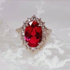 Vintage 5ct Ruby Engagement Ring, 18K White Gold Adjustable Band, Romantic Red Gemstone Wedding Ring, Anniversary Jewelry Gift for Her