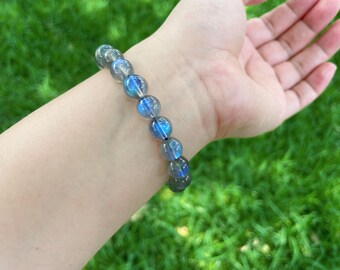Premium Rainbow Moonstone Bracelet | Natural Blue Flash Healing Crystal Jewelry | Calming Energy Gemstone | June Birthstone Gift for Her