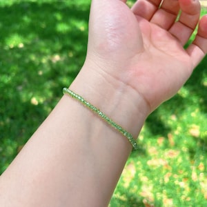 Dainty Peridot Beaded Bracelet | Natural Crystal Birthstone Jewelry Gift