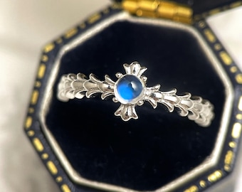 Rainbow Moonstone Ring, Natural Blue Flash Moonstone, 925 Sterling Silver Adjustable Band Ring, Dainty Moonstone Jewelry Gift for Her