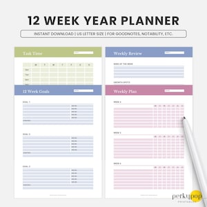 12 Week Year Planner Printable, 12 Week Planner Template, 90 Day Goals, Quarterly Planner, Vision Board Kit Printable, 12 Week Goal Plan