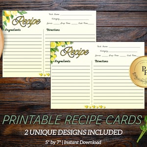 Tarjetas de recetas de limón: Cocina bohemia imprimible / Descarga PDF de 5x7