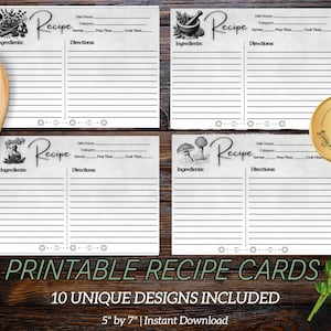 Witchy Recipe Cards Printable 5x7 – Kitchen Witch Style | 2 per Page PDF | Cottagecore & Herbal Design | Instant Download