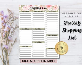 Printable Grocery Shopping List | Meal Prep Planner, Food Budget Tracker & Grocery Organizer | Digital Download