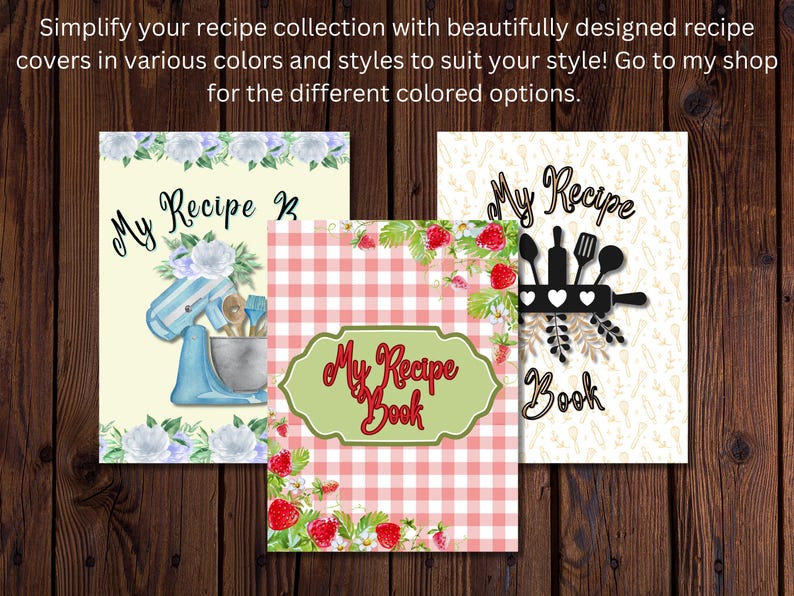 Printable Recipe Book Cover | Kitchen Organizer Binder Cover | Instant ...