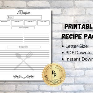 Printable Recipe Template: DIY Cookbook Pages (Instant Download)