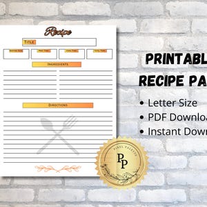 Printable Recipe Template: DIY Cookbook Pages (Instant Download)