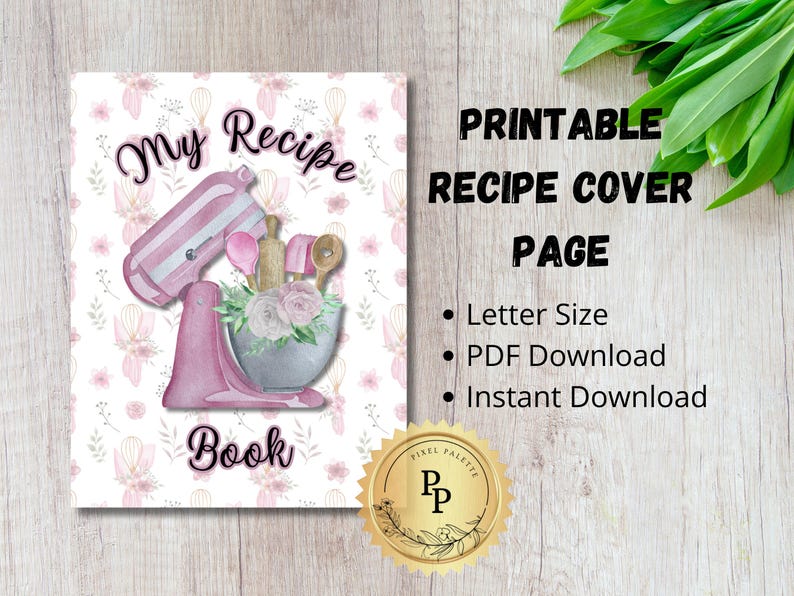Printable Recipe Book Cover | Kitchen Organizer Binder Cover | Instant ...