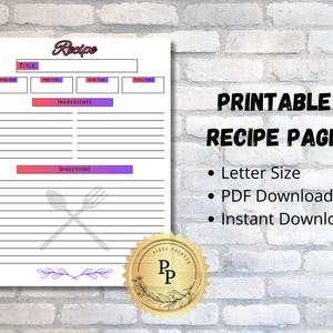Printable Recipe Template: DIY Cookbook Pages (Instant Download)