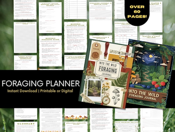 Printable Foraging Planner PDF – Wild Edible Guide, Harvest Logs & Seasonal Tracker – Plants, Mushrooms and Herb Notes