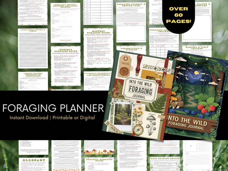 Printable Foraging Planner PDF – Wild Edible Guide, Harvest Logs & Seasonal Tracker – Plants, Mushrooms and Herb Notes image 1