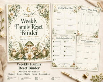 Ultimate Weekly Family Reset Binder Printable, Family Meeting Planner, Household Budget, Meal Planning, Home Management PDF