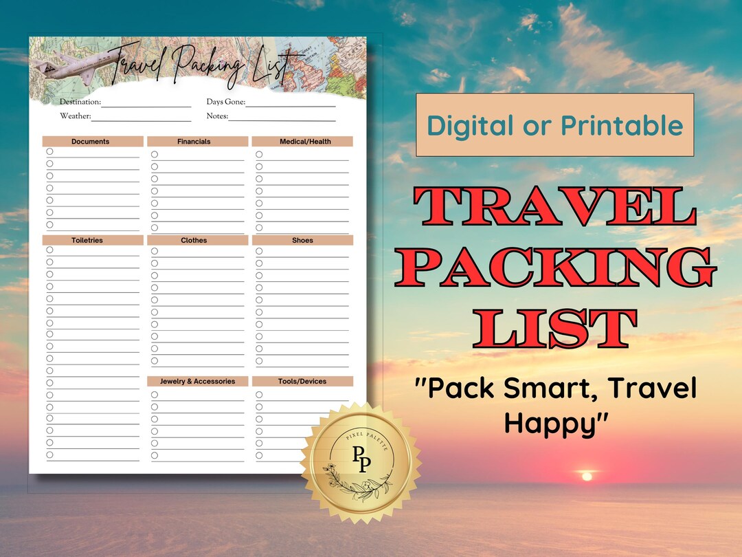 Printable Travel Packing Checklist | Vacation Essentials Planner ...