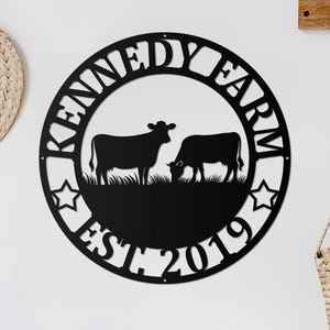 Metal Cow Calf Farm Sign | Custom Farmer Sign | Farmhouse Decor | Farm Animals Sign | Personalized Cow Sign | Plasma Cut Steel Sign