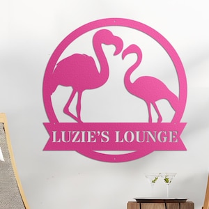 Personalized Flamingo Sign, Custom Beach House Address Sign, Metal Pool Sign, Flamingo Garden Decor, Tropical Home Gift Idea