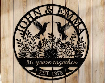 Gepersonaliseerde 50e verjaardagscadeau voor ouders, aangepast bord 50 jaar jubileum, Robijn verjaardagscadeau, metalen muurkunst huwelijksverjaardag