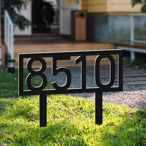 Modern Metal House Number Sign with Stakes, Modern Decor Font Address Sign, Elegant Front Yard Decor, Custom Address Marker for Yard