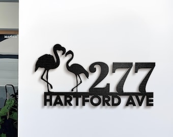 Modern Metal House Number Metal Sign, Personalized House Address Sign with Street Name, Mid-Century Custom House Numbers, Housewarming Gift