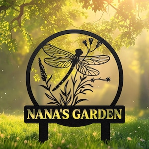 Personalized Dragonfly Garden Sign, Custom Metal Garden Stake, Outdoor Flower Bed Decor, Dragonfly Yard Sign, Gardening Gift for Mom,Grandma