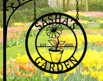Personalized Garden Metal Sign, Custom Flower Pot Wall Art, Outdoor Garden Decor, Custom Garden Name Sign, Gift for Garden Lovers