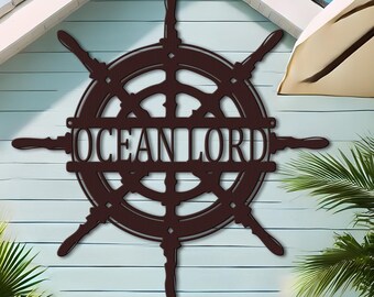 Custom Pirate Wheel Metal Sign, Nautical Captain’s Decor, Pirate Ship Gift for Him, Personalized Maritime Sign, Ocean Theme Wall Art