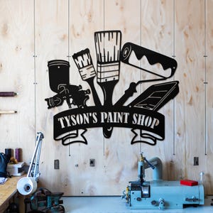 Custom Wall Painting Tools Metal Sign With Led Light, Personalized Painter Name Sign Metal Wall Art Decor, Painting Shop Decor, Painter Gift