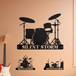 Custom Drum Metal Sign Wall Art With LED Lights, Personalized Drummer Name Sign, Metal Wall Hanging, Gift For Musician, Music Room Decor