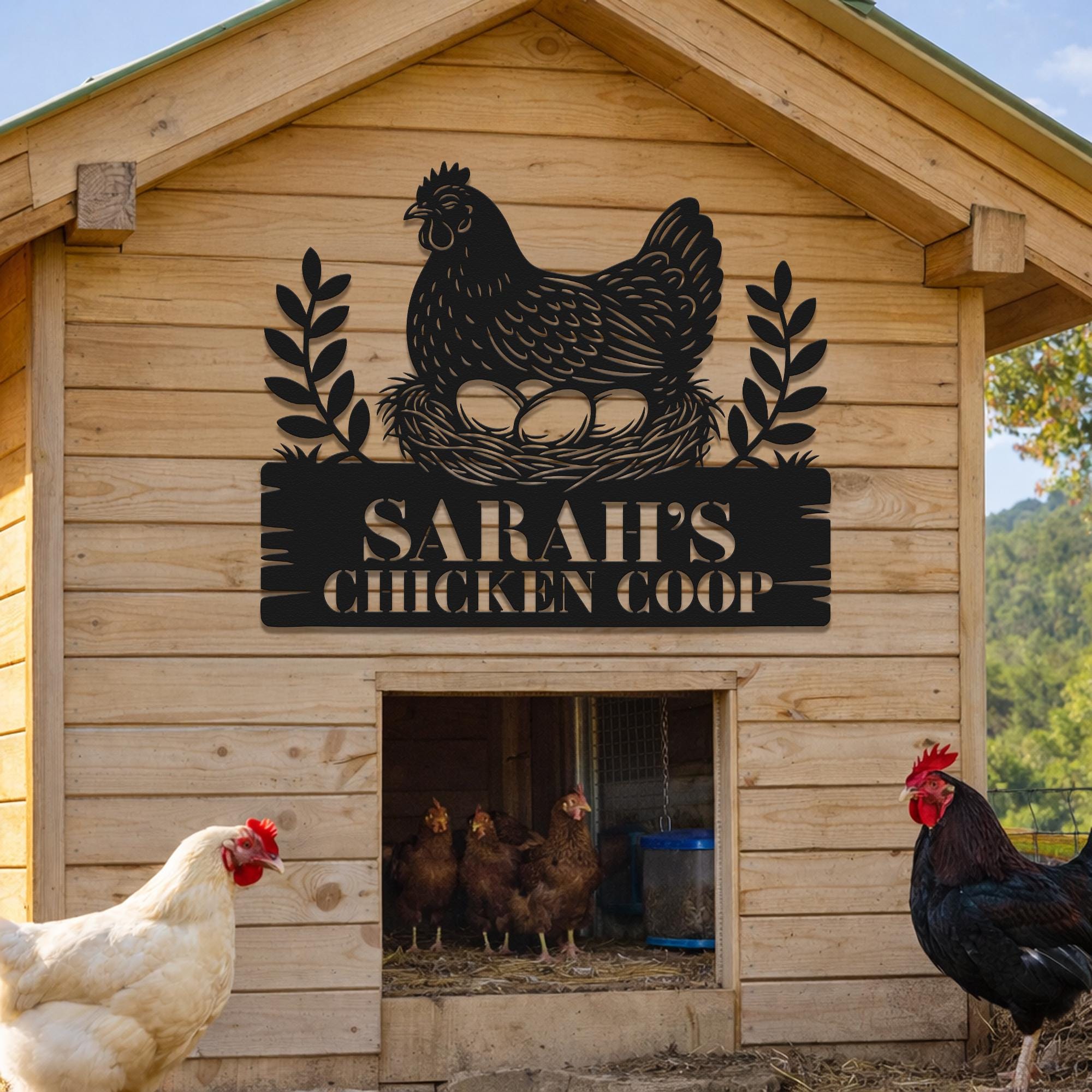 Hen Sign Custom Chicken Farm Metal Sign, Personalized Hen House Coop Wall Art ...