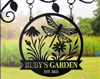 Custom Dragonfly Garden Sign, Personalized Metal Yard Art, Outdoor Garden Decor, Dragonfly Name Sign, Gift For Mom, Grandma, Gardening Gift