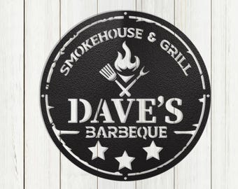 Personalized Barbecue Metal Sign, Grill Sign, Barbecue Sign for Outdoor, Large BBQ Sign, Back Yard Wall Art Decor, Smokehouse and Grill