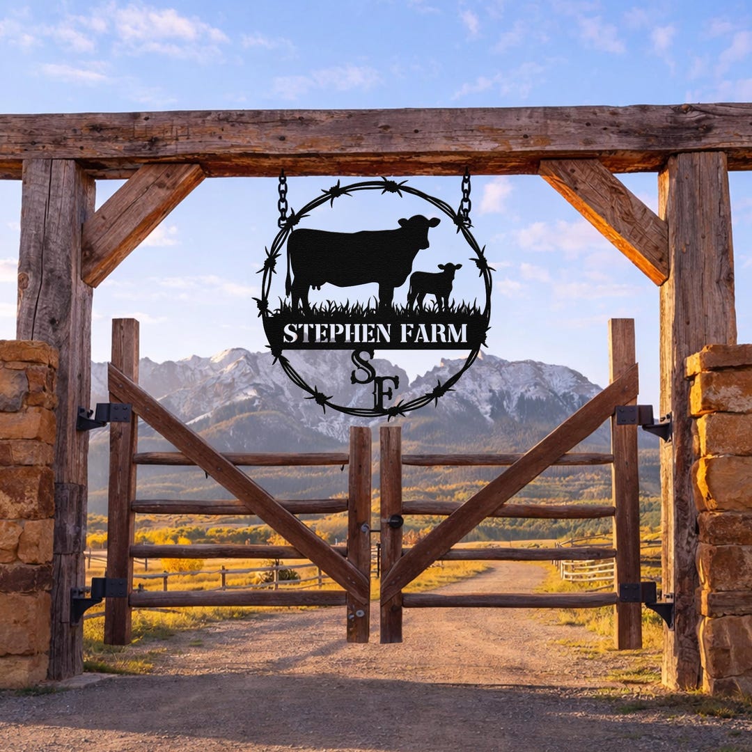 Custom Cattle Ranch Sign Custom Cattle Farm Metal Sign, Personalized Cow and Calf Ranch Wall Art ...