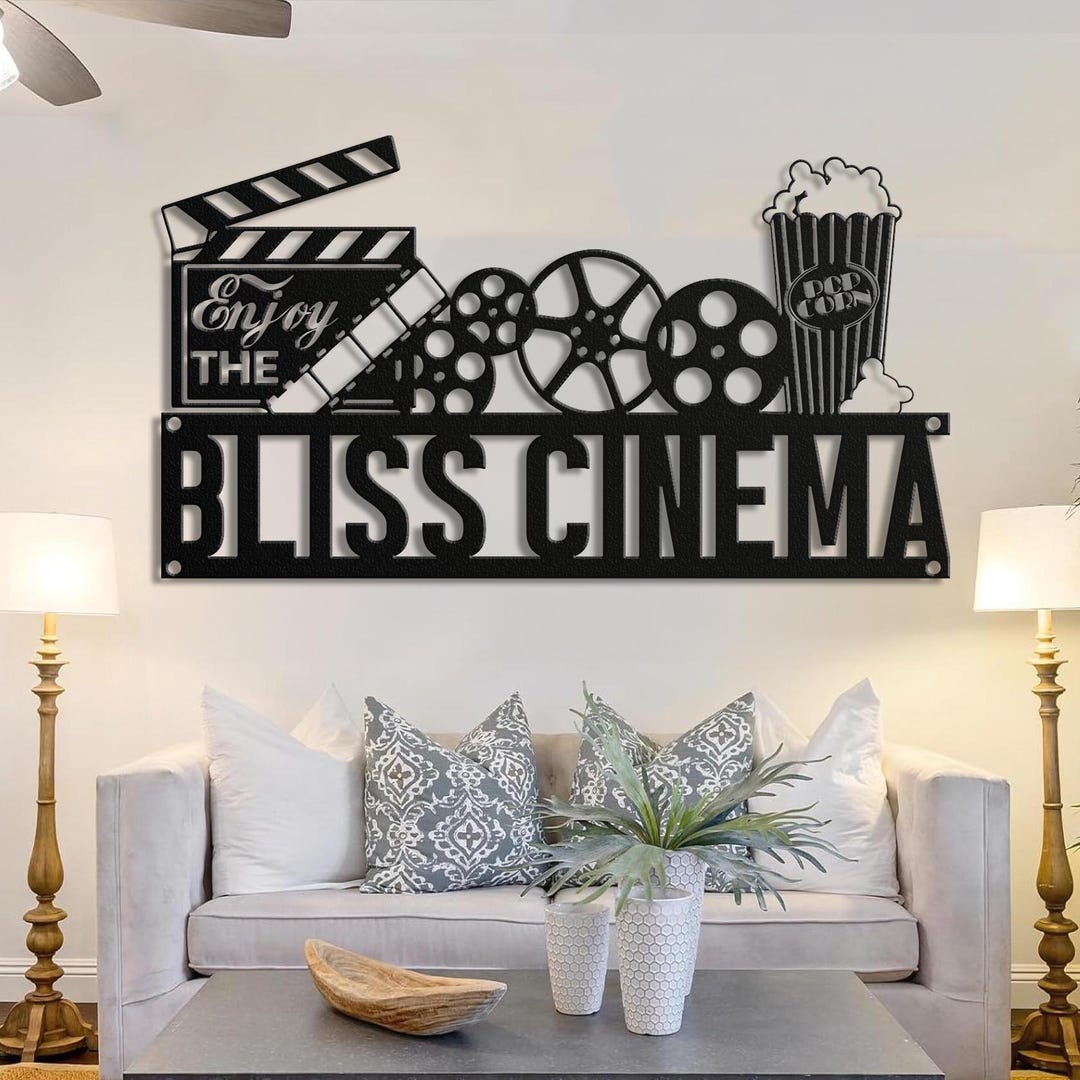 Personalized Home Movie Theater Metal Wall Art LED Light, Custom Cinema ...