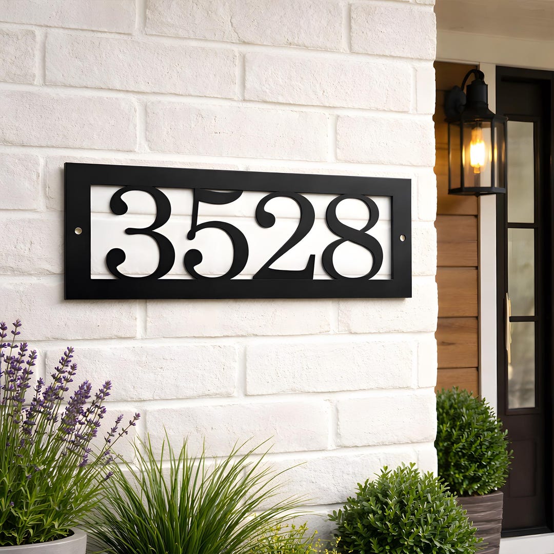 Modern Horizontal Metal House Number Sign, Custom Outdoor Address ...