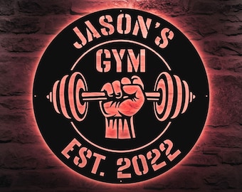 Personalized Gym Metal Sign – Custom Dumbbell Name Sign, Weightlifting Workout Wall Art, Home Gym or Garage Fitness Decor