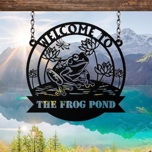 Custom Frog Metal Sign Wall Art, Personalized Frog Decor, Pond Decor, Lake House Sign, Frog Name Sign, Outdoor and Garden Decor, Farm Sign
