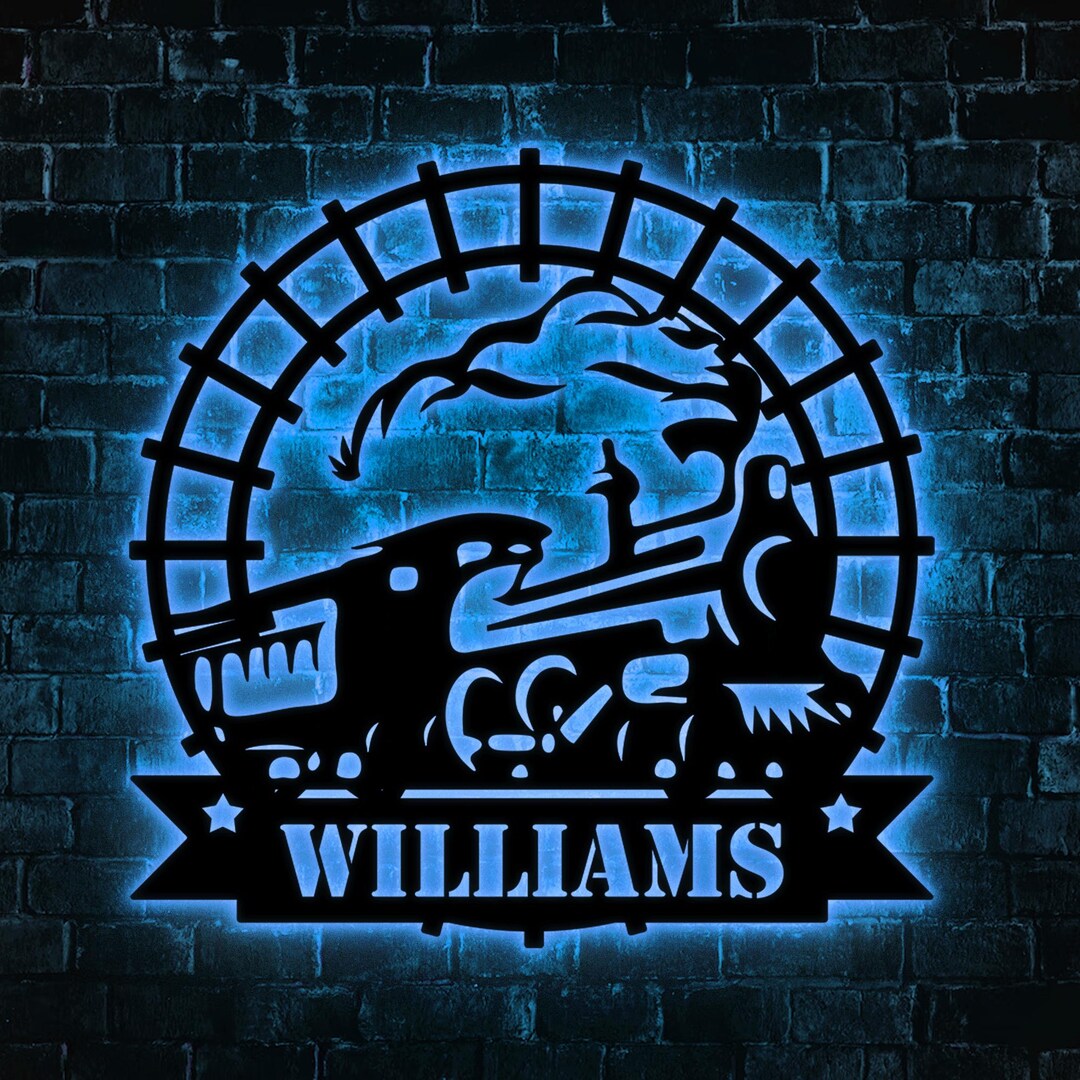 Custom Train Metal Wall LED Light, Railroad Wall Decor, Railroad Sign ...