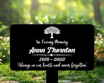 Custom Floral Memorial Tree Sign Stake, Memorial Marker, Metal Garden Marker, Tree Plaque Marker, Metal Name Plate, Metal Memorial Marker
