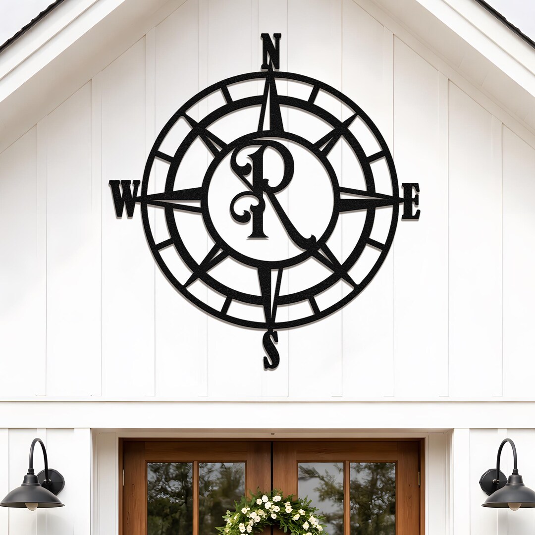 Personalized Compass Metal Wall Art, Custom Monogram Initial Decor ...