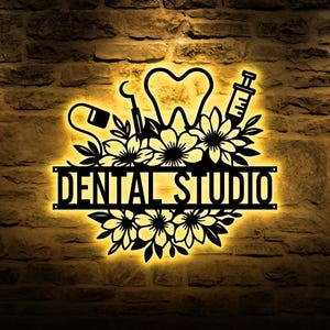 Dental Studio LED Metal Sign, Dentist Office Wall Decor, Personalized Dentist Name Sign, Office Sign, Dental Office Sign, Dentist Gift