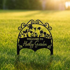 Garden Sign with Stakes, Custom Metal Garden Sign, Personalized Flower Name Stakes, Lawn Yard Decor, Unique Gift for Grandparents