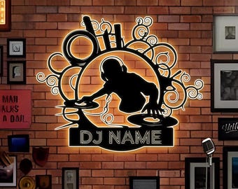Custom DJ Metal Wall Art with LED Light, DJ Player Metal Sign, Gifts for dj, Disc Jockey gift, Music Lovers Gift, Room Decor Gift For Man