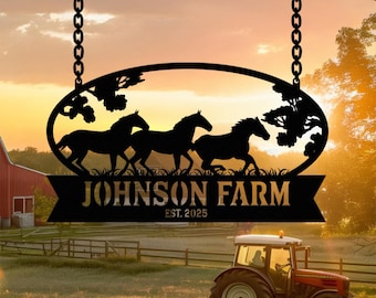 Personalized Horse Metal Sign, Custom Ranch Sign, Horse Lovers Gift, Farm Entrance Sign, Metal Wall Art, Custom Farm Name Sign, Horse Decor