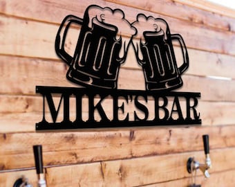 Custom Beer Mug Metal Wall Art – Personalized Bar Sign for Home Bar, Pub, Man Cave, Cheers Beer Lover Gift, Basement Bar Decor