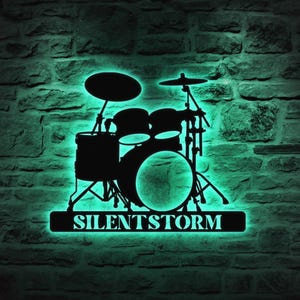Custom Drum Metal Sign Wall Art With LED Lights, Personalized Drummer Name Sign, Metal Wall Hanging, Gift For Musician, Music Room Decor
