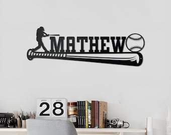 Baseball Spieler Metall Wandkunst, individuelles Namensschild, personalisierte Sportraum, Spielzimmer Dekor, Geschenk für Sportler, Fan oder Baseballtrainer