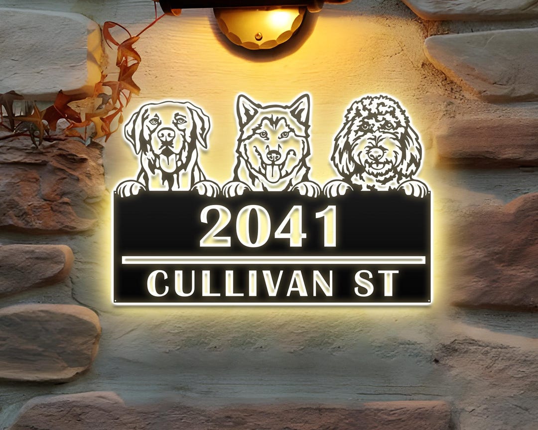 thumbnail image 2 of Personalised Staffy Dog Aluminium House Sign – Brushed Silver, Custom Street Name & Number 2 of 4