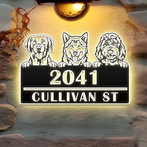 Personalized Dog House Number Metal Sign, Peeking Dog Address Number Wall Art Decor, Puppy Sign Hanging Plaque, Yard Sign, Outdoor decor