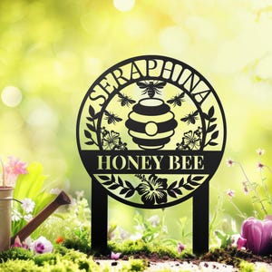 Personalized Honey Bee Metal Sign, Custom Bee Hive Wall Art Decor, Welcome Bee Farm Sign, Custom Garden Sign, Gift for Gardener Bee Keeper