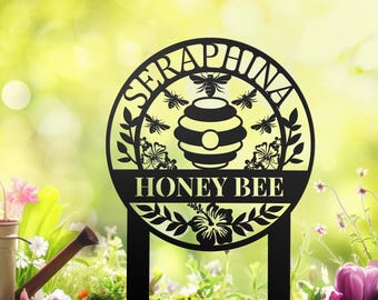 Personalized Honey Bee Metal Sign, Custom Bee Hive Wall Art Decor, Welcome Bee Farm Sign, Custom Garden Sign, Gift for Gardener Bee Keeper