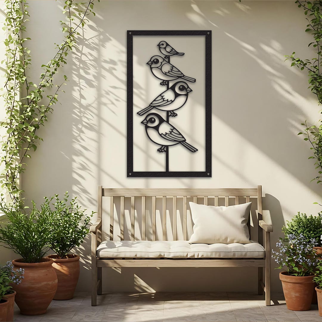 Metal Bird Wall Art, Modern Farmhouse Stacked Birds, Outdoor Patio Wall ...